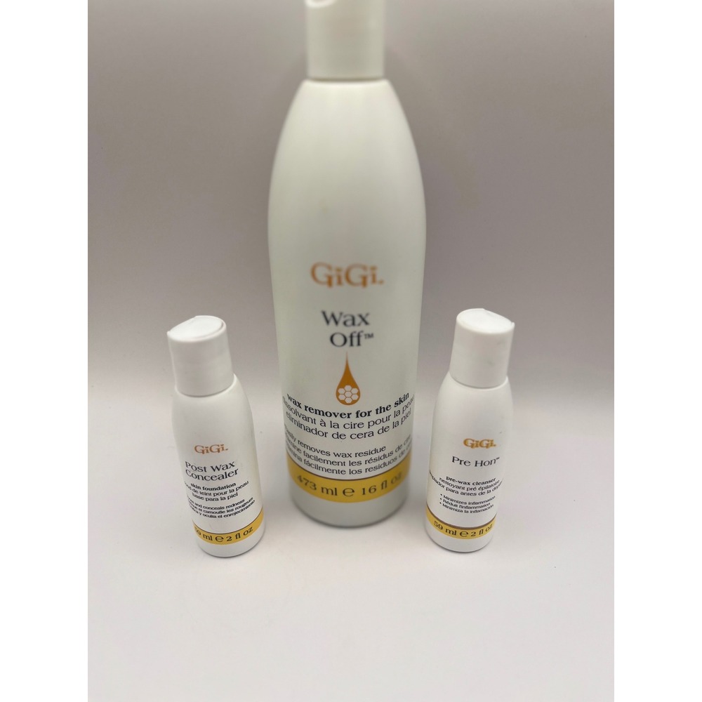 GiGi Wax Off Remover 16oz Pre Hon 2oz and Post Wax Concealer 2oz Set